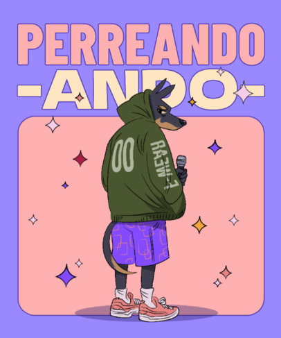 Illustrated T-Shirt Design Template Featuring a Reggaeton Dog Graphic 4995c