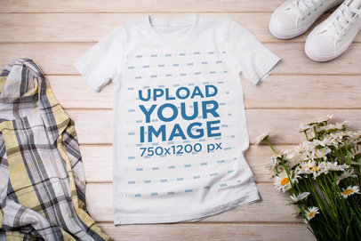 Round-Neck T-Shirt Mockup Featuring a Nice Outfit