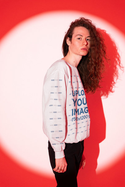 Mockup of a Man with Long Hair Wearing a Sweatshirt with a Customizable Sleeve