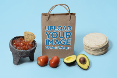 Paper Bag Mockup Featuring Mexican Food Items