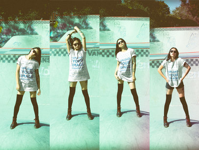 Split T-Shirt Mockup of a Punk Girl Posing at the Skatepark a19020