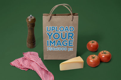 Mockup of a Paper Bag Surrounded by Italian Food Items