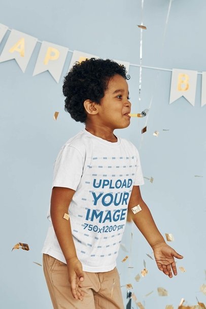 Round-Neck Tee Mockup of a Kid Celebrating His Birthday