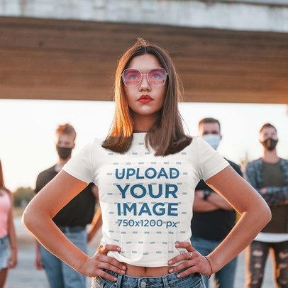 T-Shirt Mockup Featuring a Serious Woman Leading a Protest on the Street m25699 r-el2