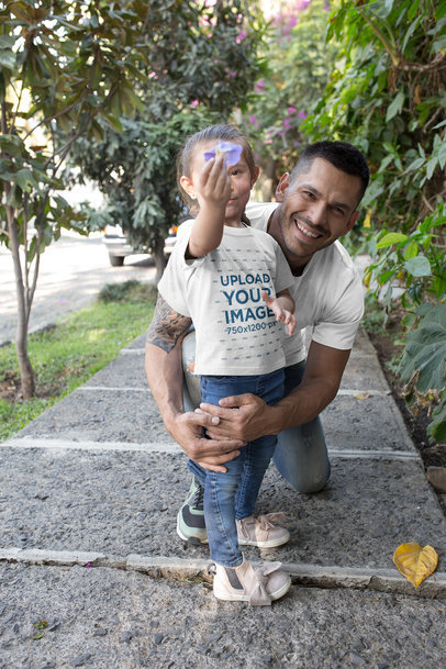 Happy Dad and Daughter T-Shirt Mockup with a Flower