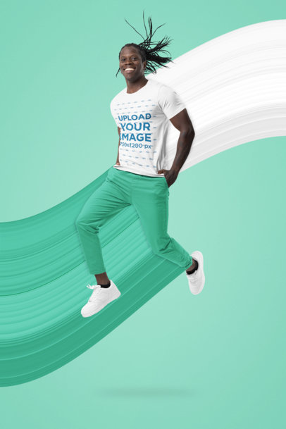 Mockup of a Happy Man with Braids Jumping at a Studio m29179