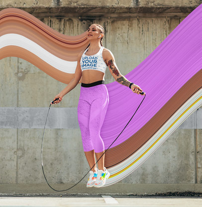 Kinetic Mockup of a Fitness Woman Wearing a Sports Bra and Jumping the Rope