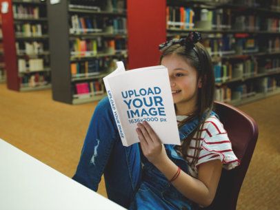 Happy Girl Reading a Book Template Sitting at the Library