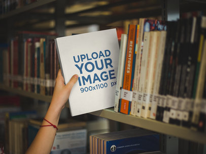 Book Mockup Being Picked Up at a Library a19276