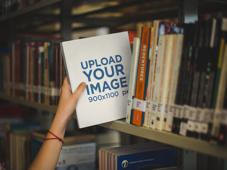 Book Mockup Being Picked Up at a Library