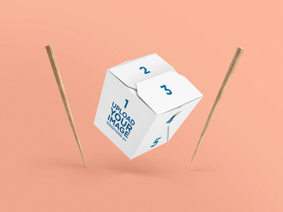 Noodle Box Mockup Featuring a Couple of Chopsticks