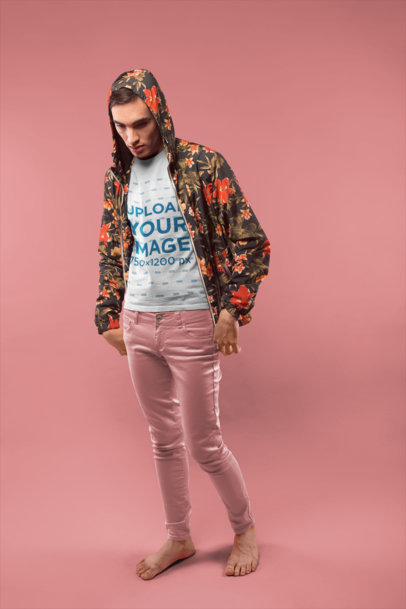 Serious Man Wearing a Tshirt Mockup at a Studio