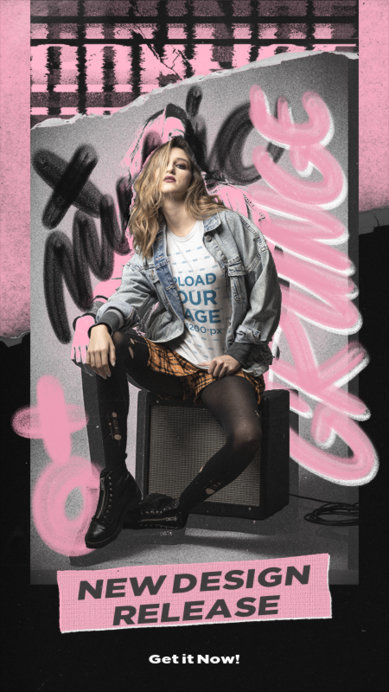 T-Shirt Mockup of a Woman With a Grunge Outfit Featuring a Graffiti Background for a Clothing Ad