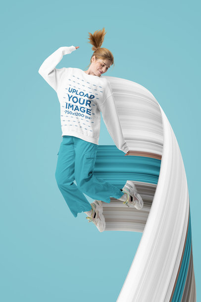 Crewneck Sweatshirt Mockup of a Woman Jumping in the Air