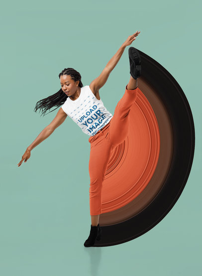 Sleeveless Tee Mockup of a Woman with Braids Dancing at a Studio
