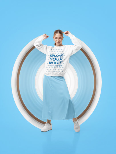 Sweatshirt Mockup of a Woman Making a Dance Move at a Studio