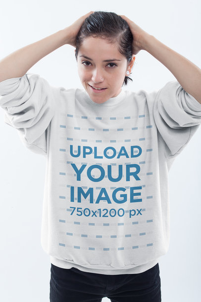 Short-Haired Woman Wearing a Crewneck Sweatshirt Mockup 