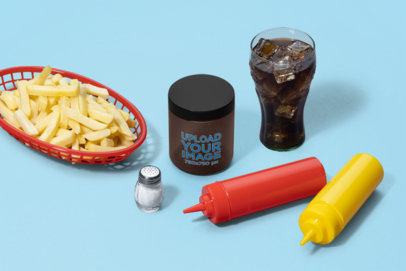 Mockup of an Amber Jar Placed by Customizable Junk Food Graphics