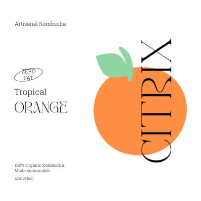 Front Label Maker for an Organic Kombucha with an Illustrated Orange