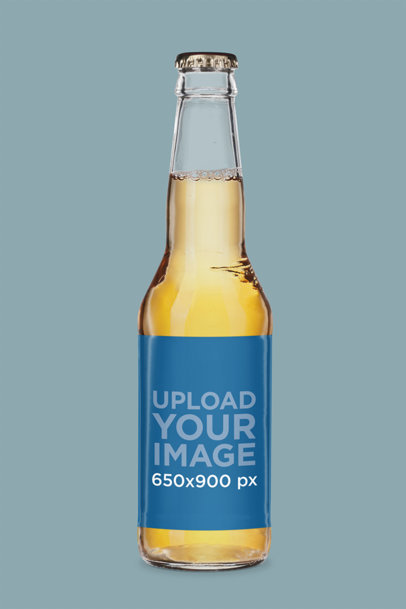 Mockup of a Beer Bottle Placed Over a Customizable Surface