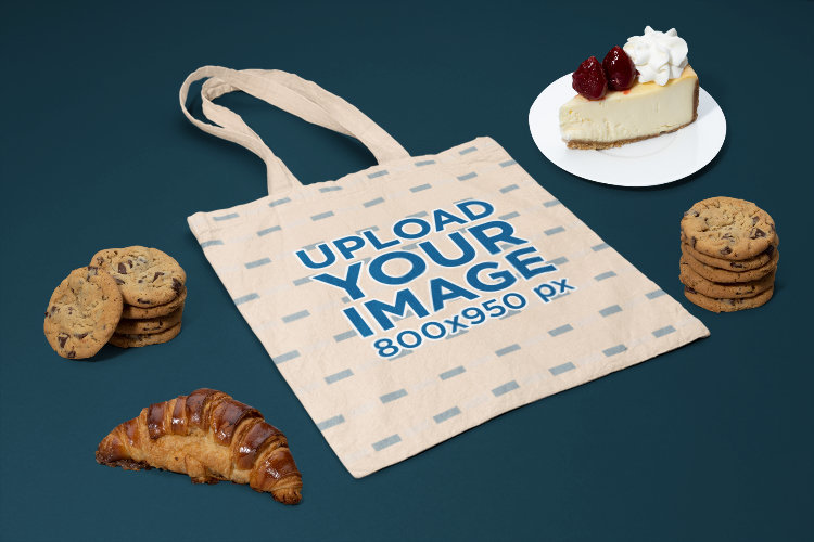 Tote Bag Mockup Featuring Coffee Shop Desserts