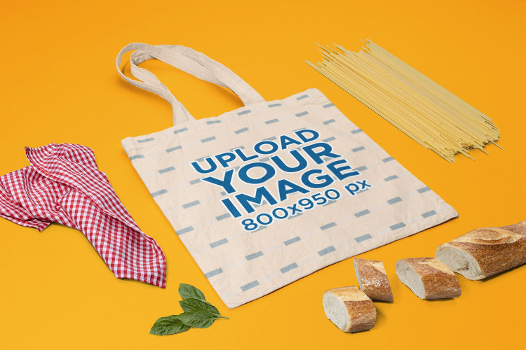 Sublimated Tote Bag Mockup Featuring Italian Food Exchangeable Items