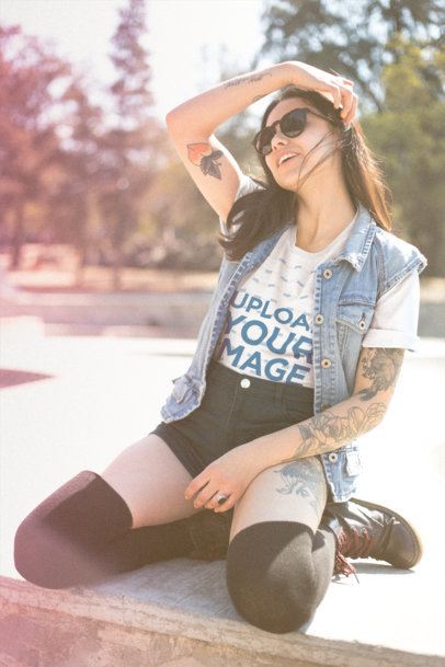 Posing Skater Wearing a Round Neck Tee Mockup at a Skate Park a19027