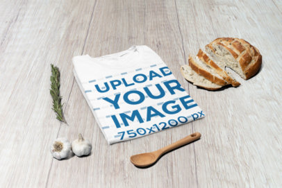 Mockup of a Bella Canvas T-Shirt Surrounded by Bread and Onions m27809a 