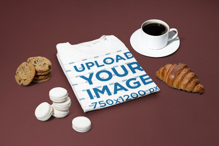 Bella Canvas T-Shirt Mockup Featuring Dessert Items and a Coffee