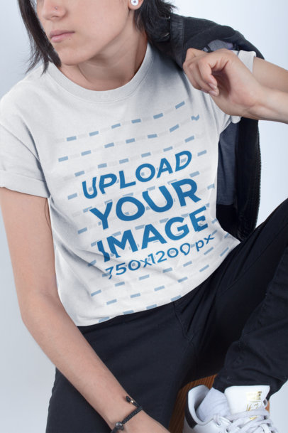 Cropped Face Woman Wearing a T-Shirt Mockup