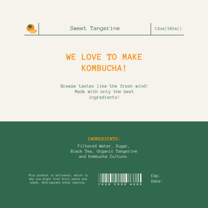 Back Label Template for a Sweet Tangerine Kombucha