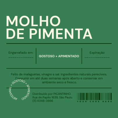 Back Label Template Featuring Ingredients of a Pepper Sauce