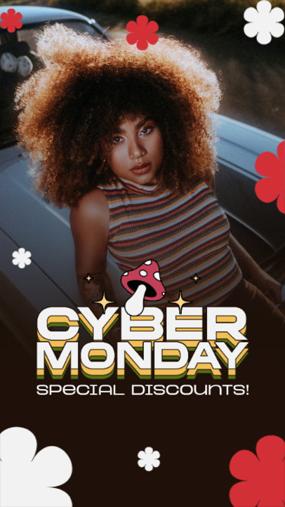 Instagram Story Generator Featuring Flower Graphics for a Cyber Monday Discount