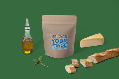Mockup of a Zip Bag Standing Between Italian Food Ingredients m27803E