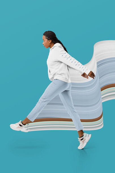 Pullover Hoodie Mockup of a Woman in Motion at a Studio