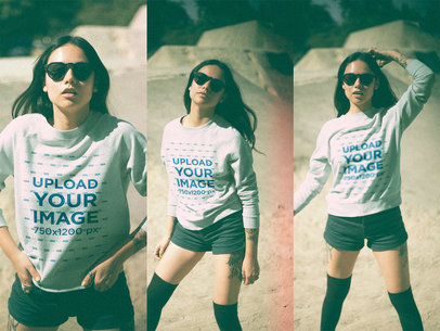 Woman Wearing a Crewneck Sweatshirt Multishot Mockup Outdoors