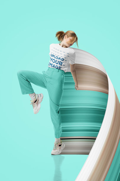 Bella Canvas Tee Mockup of a Woman Raising Her Knee