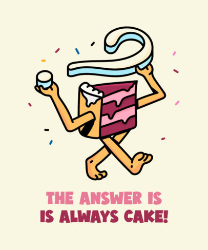 Trendy T-Shirt Design Template Featuring an Illustrated Cake Walking