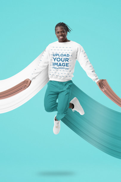 Sweatshirt Mockup of a Man with Braids Jumping with His Arms Extended