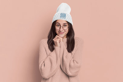 Beanie Mockup Featuring a Sweet Woman Posing at a Studio