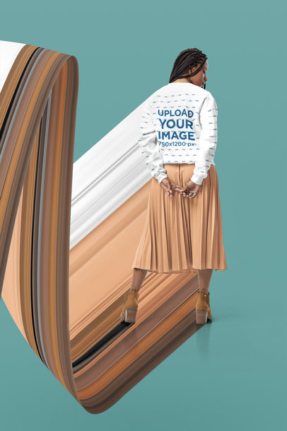 Back View Sweatshirt Mockup of a Woman Posing at a Studio