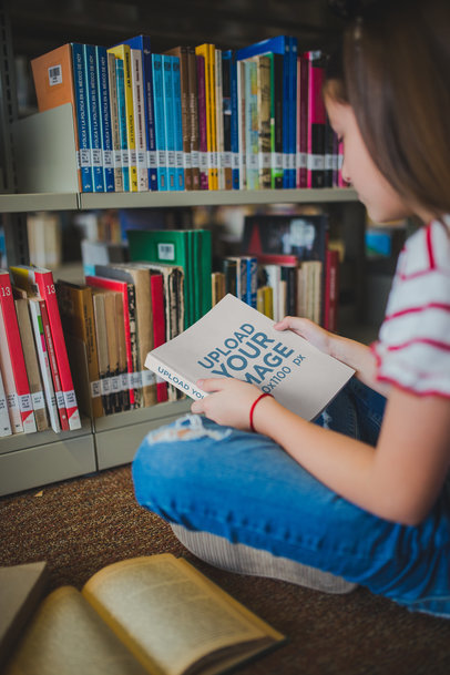 Girl Looking at a Book Mockup at the Library