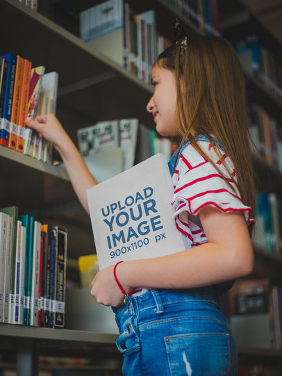 Girl Looking for a Book Mockup While Holding Another Book