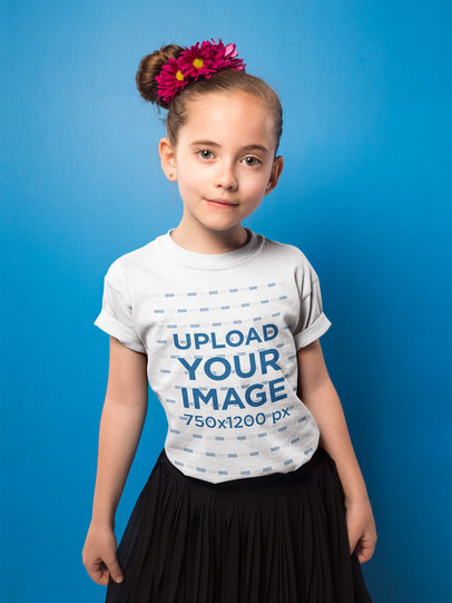  Mockup of a Pretty Girl Wearing a Tshirt with Flowers on her Hair