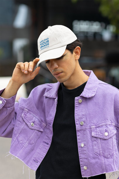Dad Hat Mockup of a Man with Graphic Eye Makeup