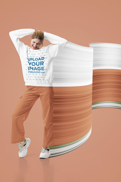 Sweatshirt Mockup of a Woman Moving Frantically in a Studio
