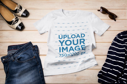 Round-Neck T-Shirt Mockup Featuring a Cute Outfit