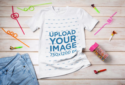 Mockup of a Crewneck T-Shirt Placed by Colorful Straws m14774 r-el2