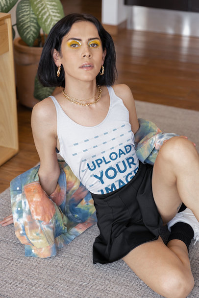 Bella Canvas Tank Top Mockup Featuring a Woman with Graphic Eye Makeup