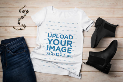 Outfit Mockup Featuring a Round-Neck Tee with Chelsea Boots and a Necklace m14772 r-el2